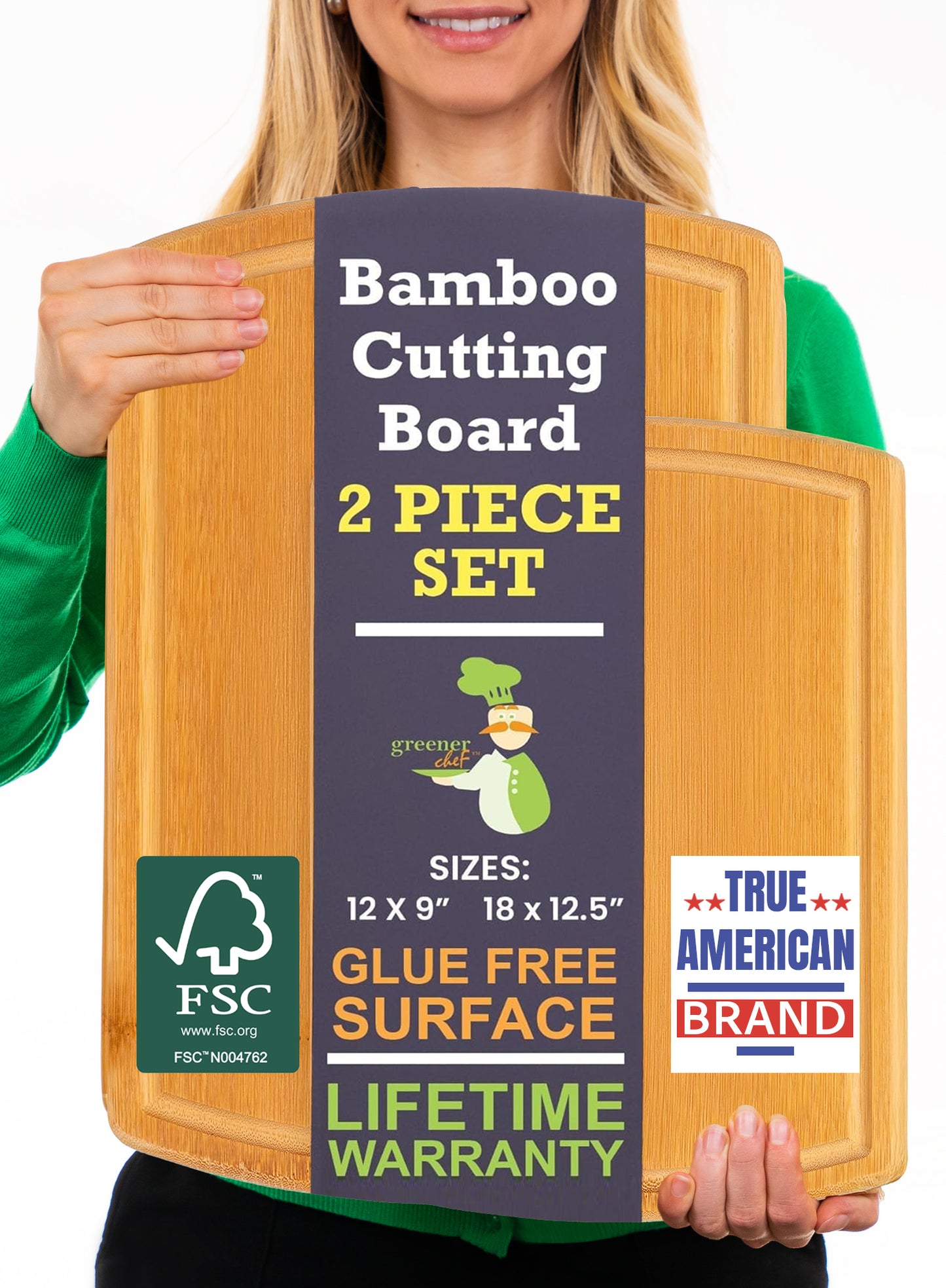 Greener Chef Bamboo Cutting Board - Glue-Free Surface