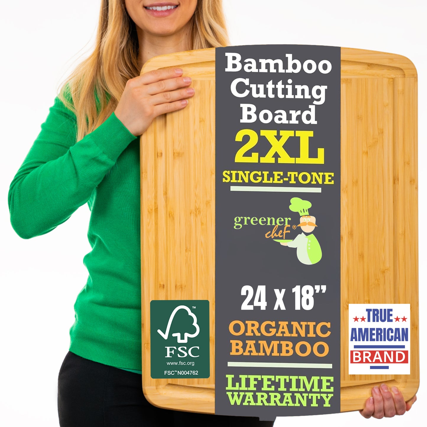 Greener Chef Bamboo Cutting Board - Single-Tone