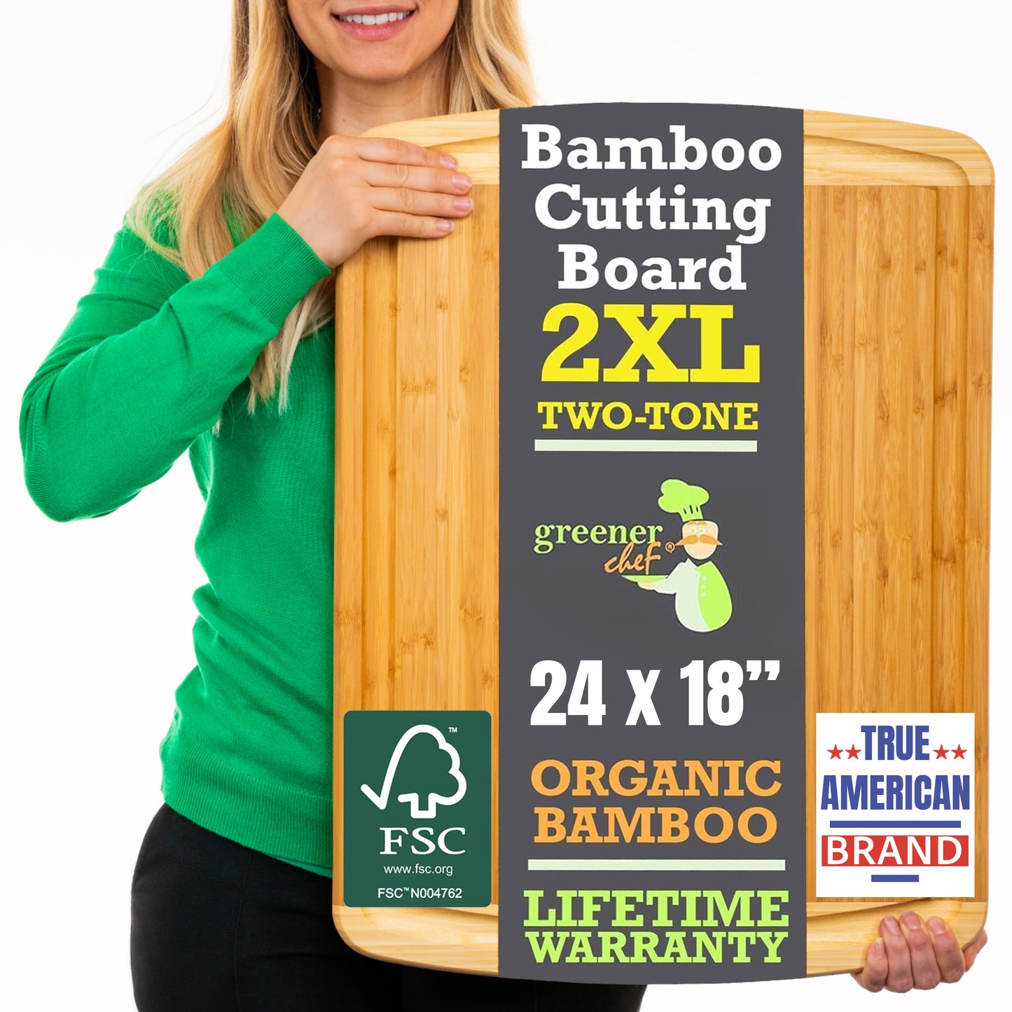 Greener Chef Bamboo Cutting Board - Two-Tone