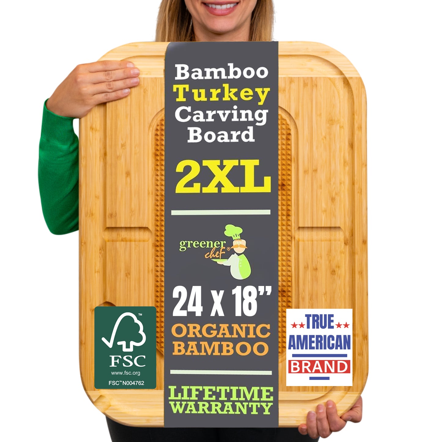 Greener Chef Bamboo Carving Board  - 2XL - 24" x 18"