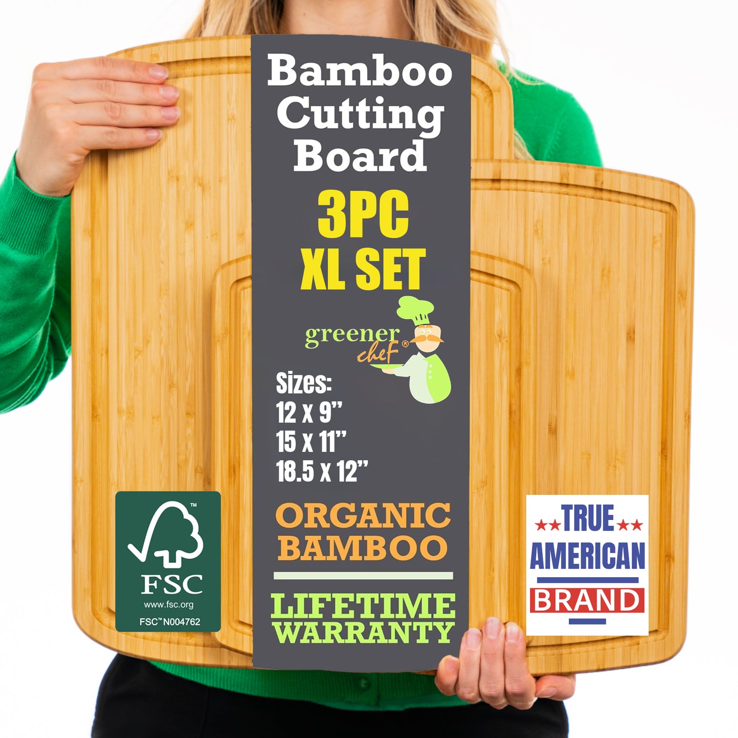 Greener Chef Bamboo Cutting Board - Single-Tone