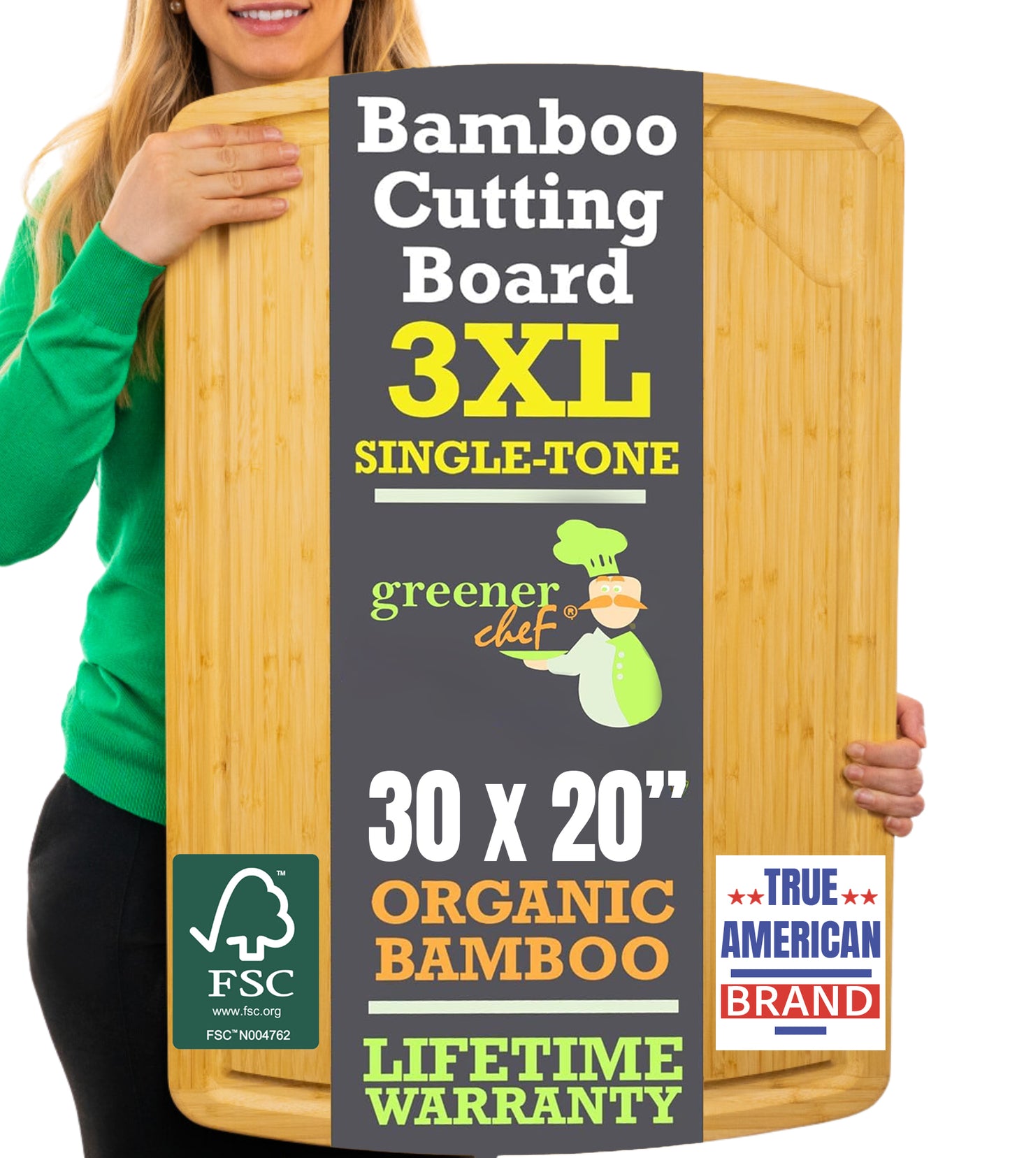 Greener Chef Bamboo Cutting Board - Single-Tone