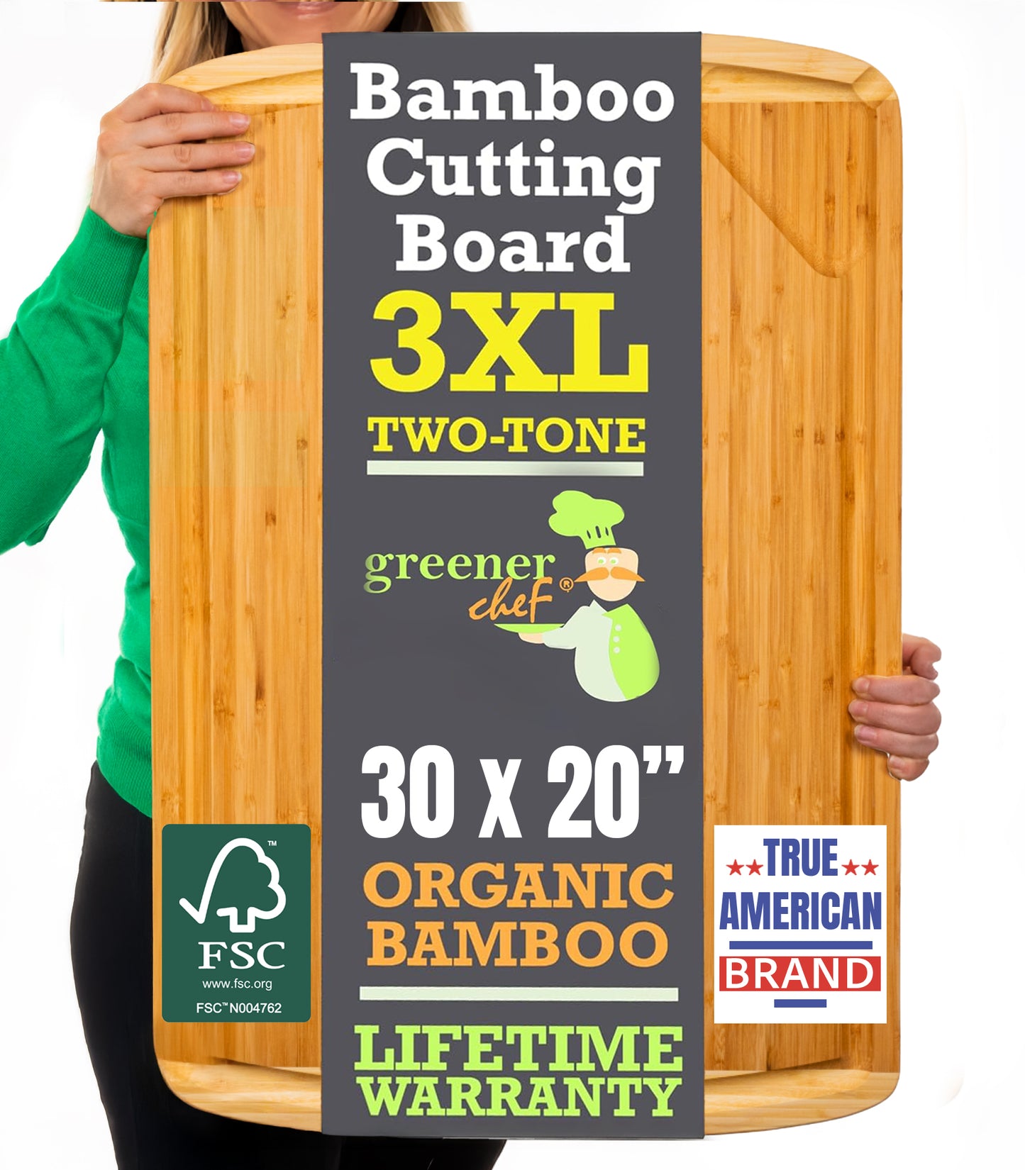 Greener Chef Bamboo Cutting Board - Two-Tone