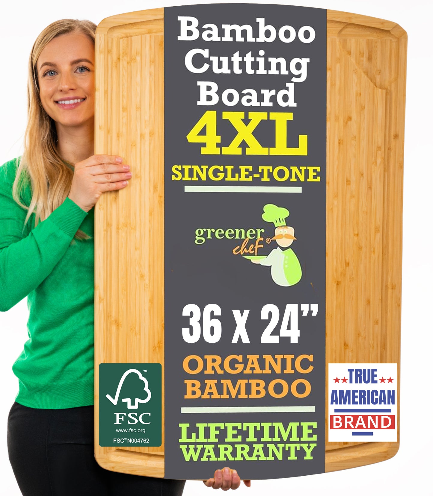 Greener Chef Bamboo Cutting Board - Single-Tone