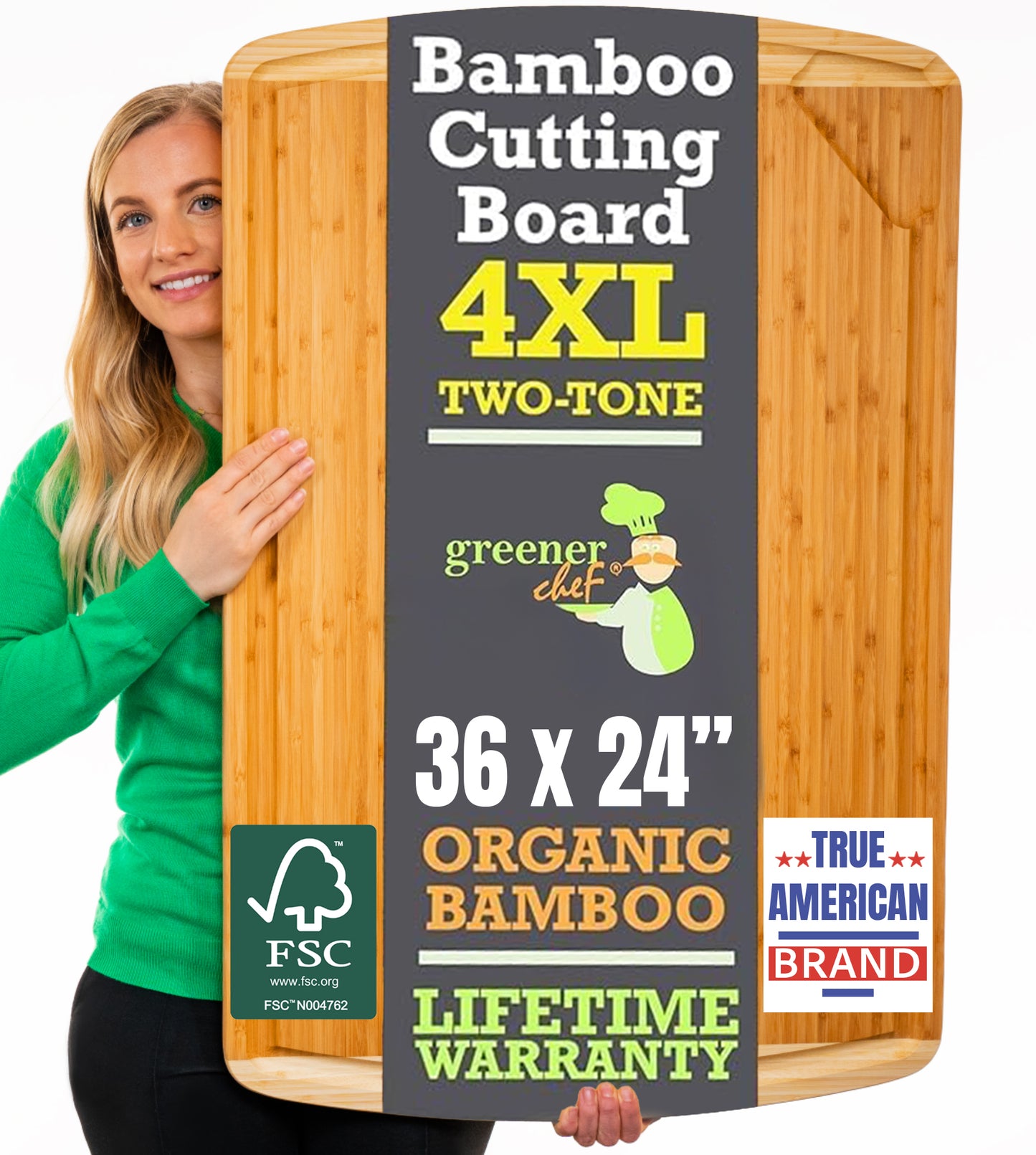 Greener Chef Bamboo Cutting Board - Two-Tone