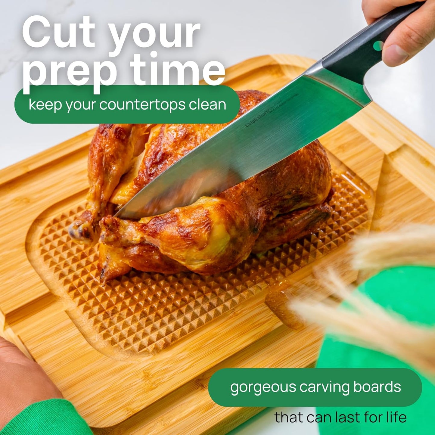 Carving board with roasted chicken - prep time saver