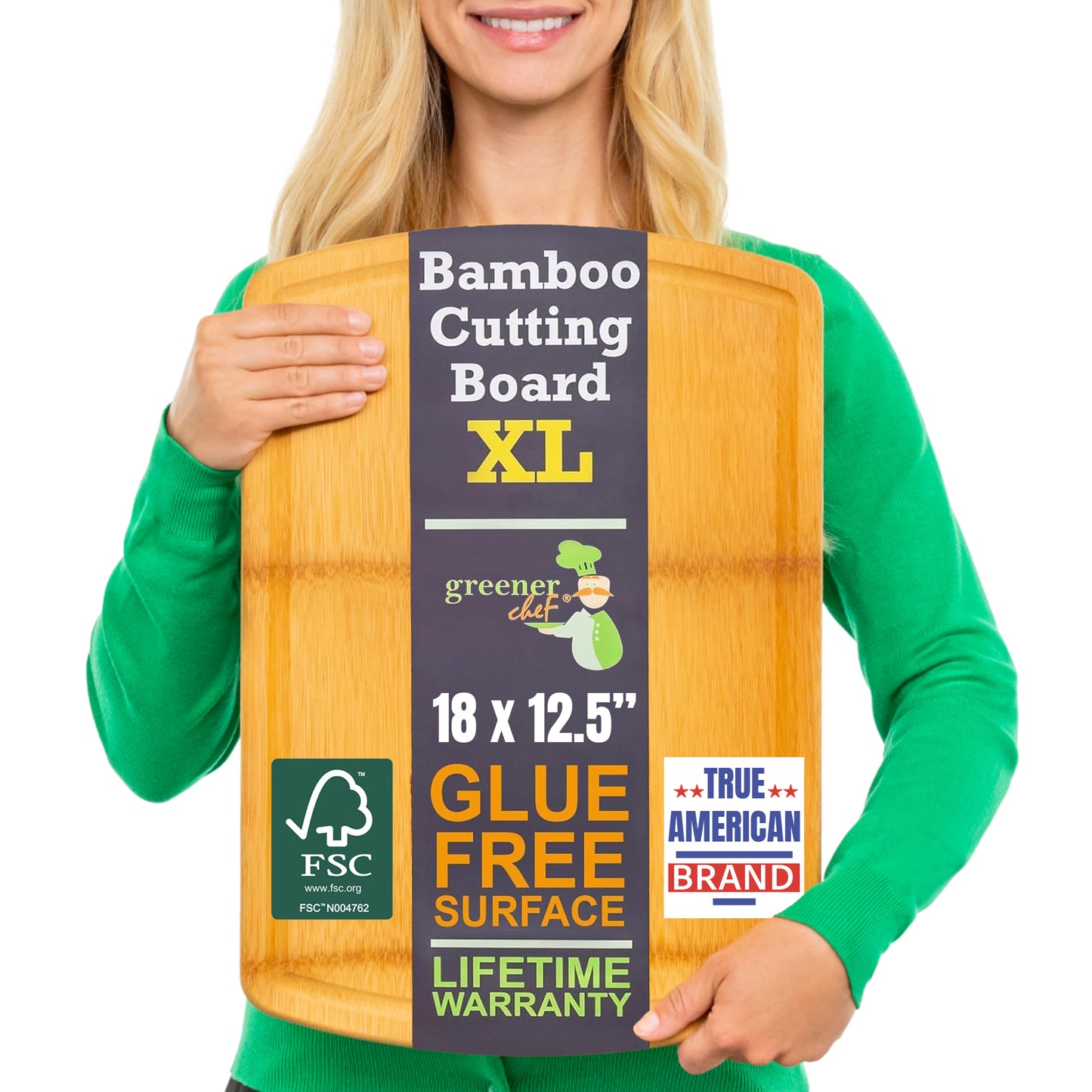 Greener Chef Bamboo Cutting Board - Glue-Free Surface