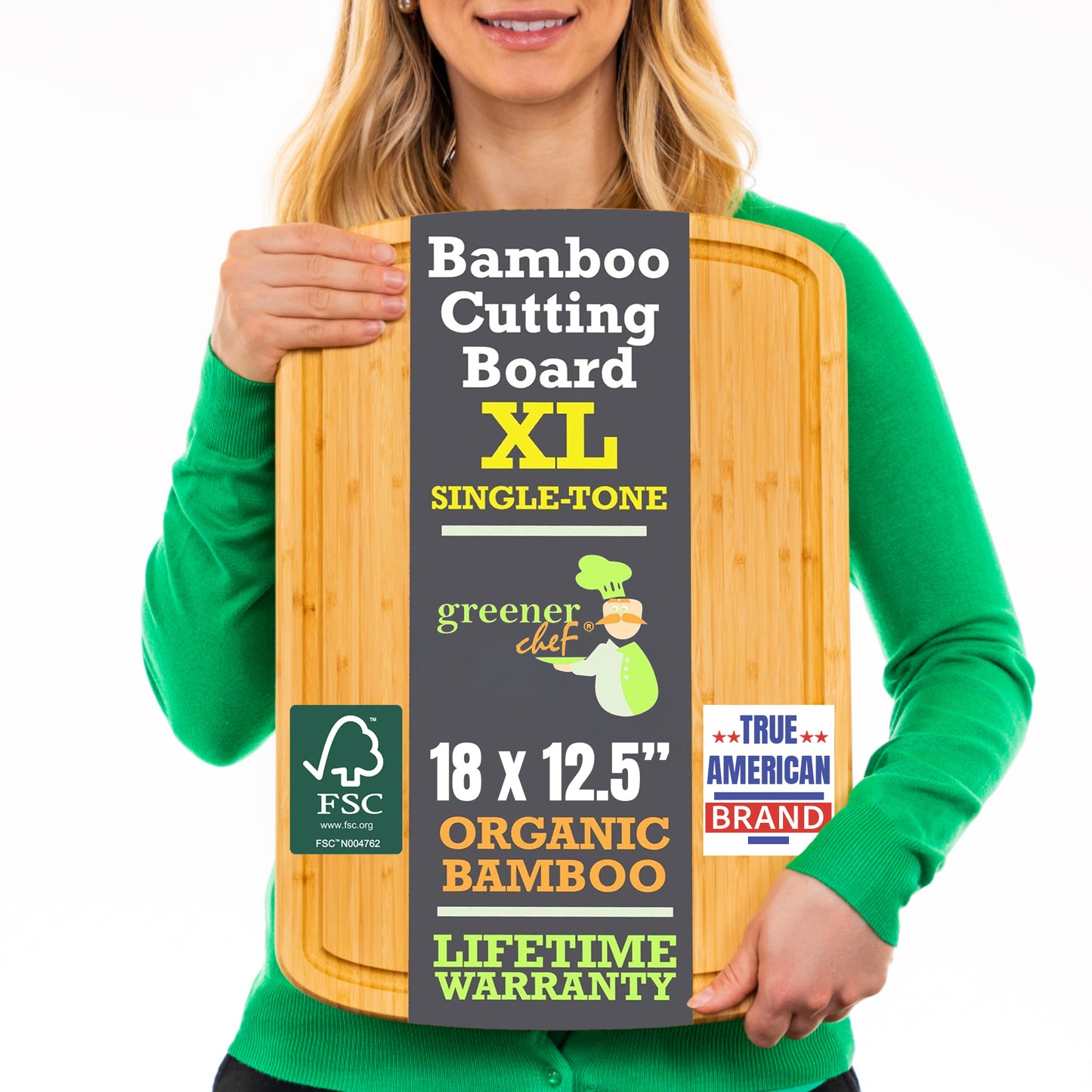Greener Chef Bamboo Cutting Board - Single-Tone
