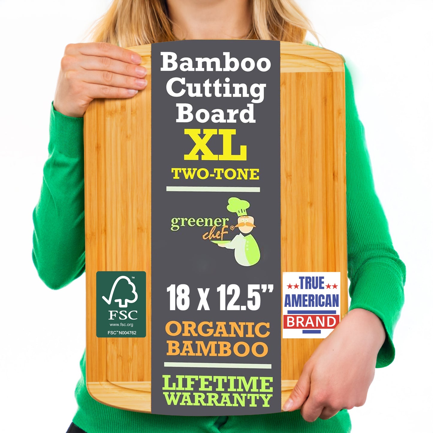 Greener Chef Bamboo Cutting Board - Two-Tone