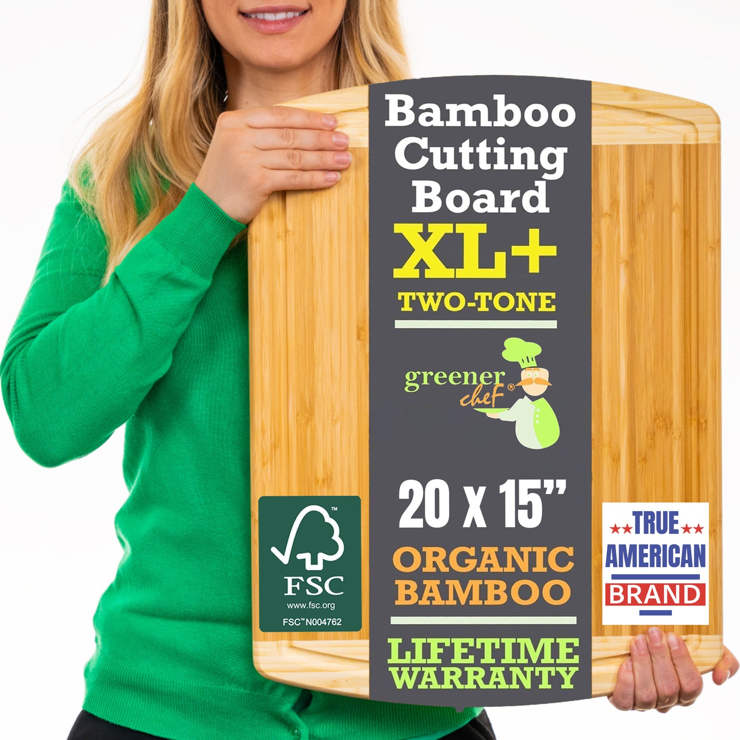 Greener Chef Bamboo Cutting Board - Two-Tone