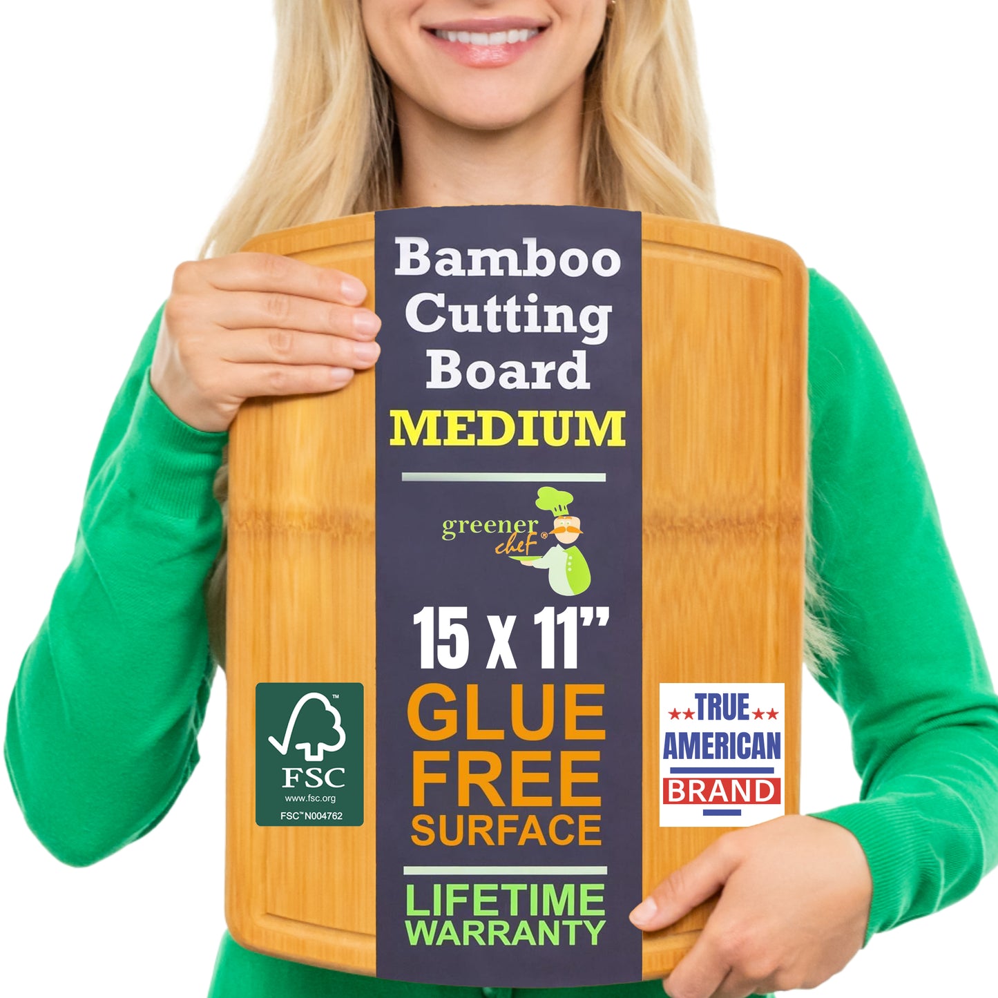 Greener Chef Bamboo Cutting Board - Glue-Free Surface