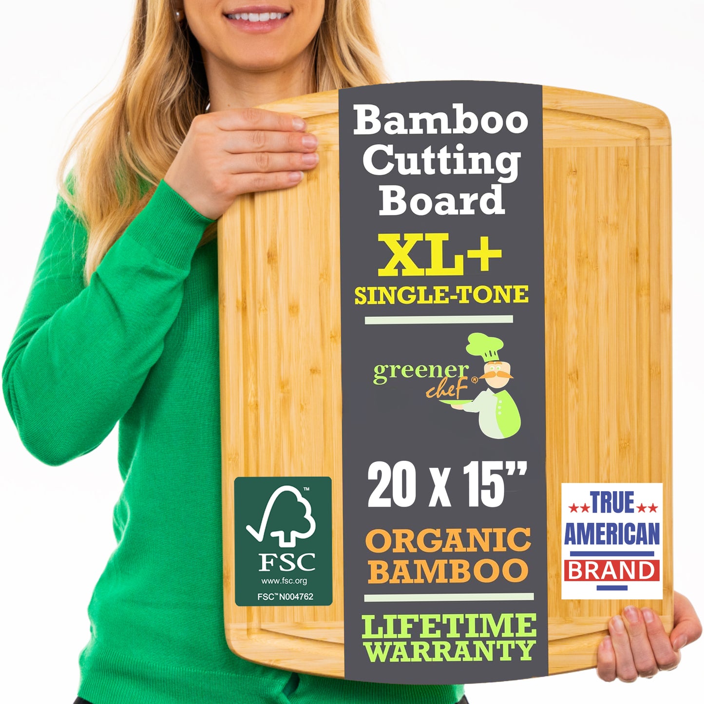 Greener Chef Bamboo Cutting Board - Single-Tone
