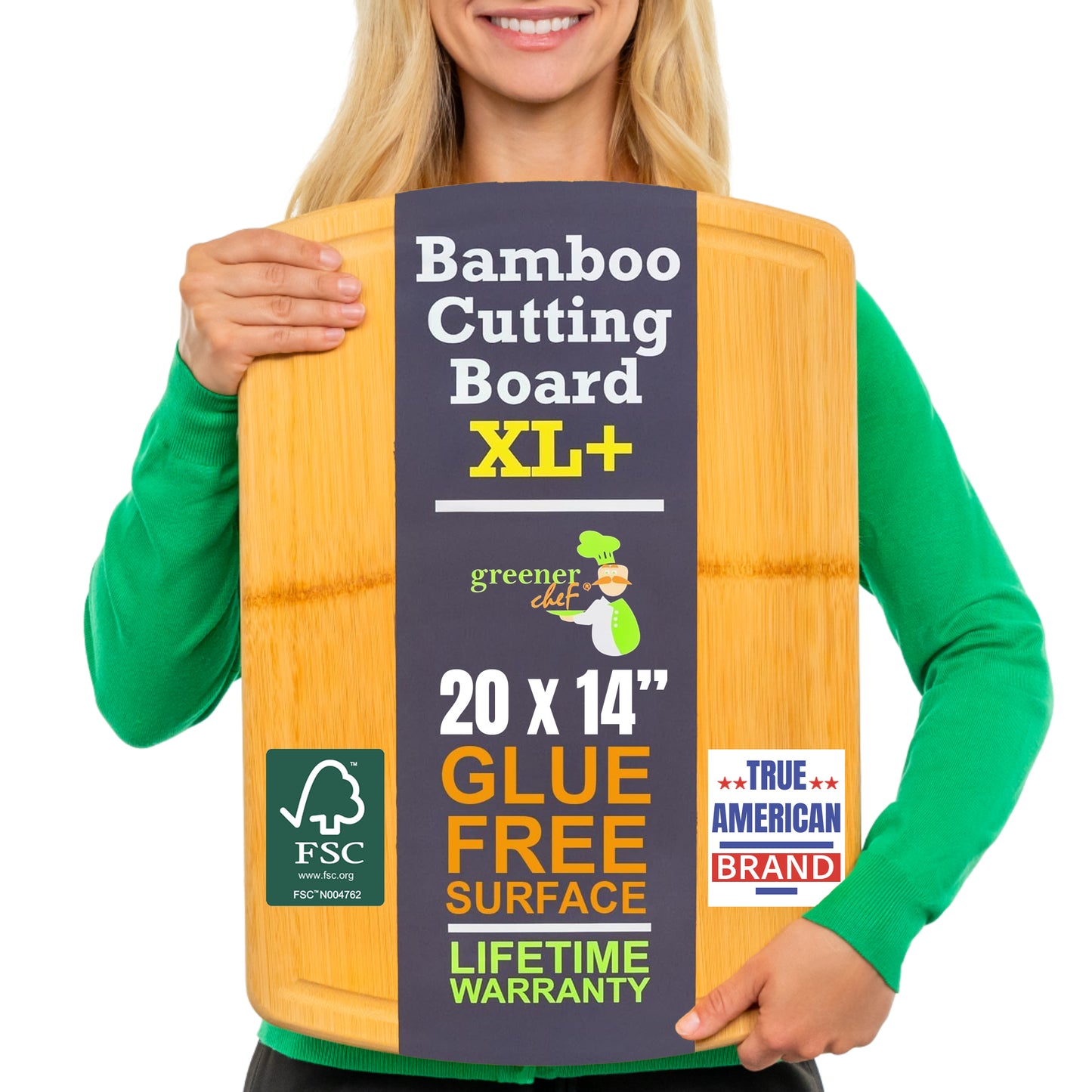 Greener Chef Bamboo Cutting Board - Glue-Free Surface