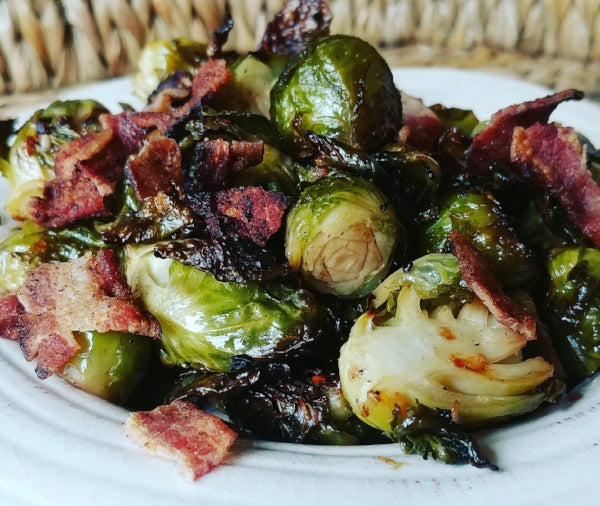 Roasted Garlic Brussel Sprouts... with Bacon!
