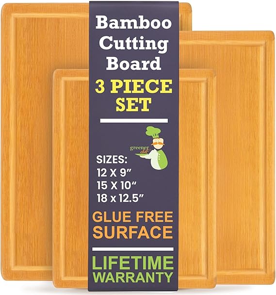 Greener Chef Bamboo Cutting Board - Glue-Free Surface - Rectangle