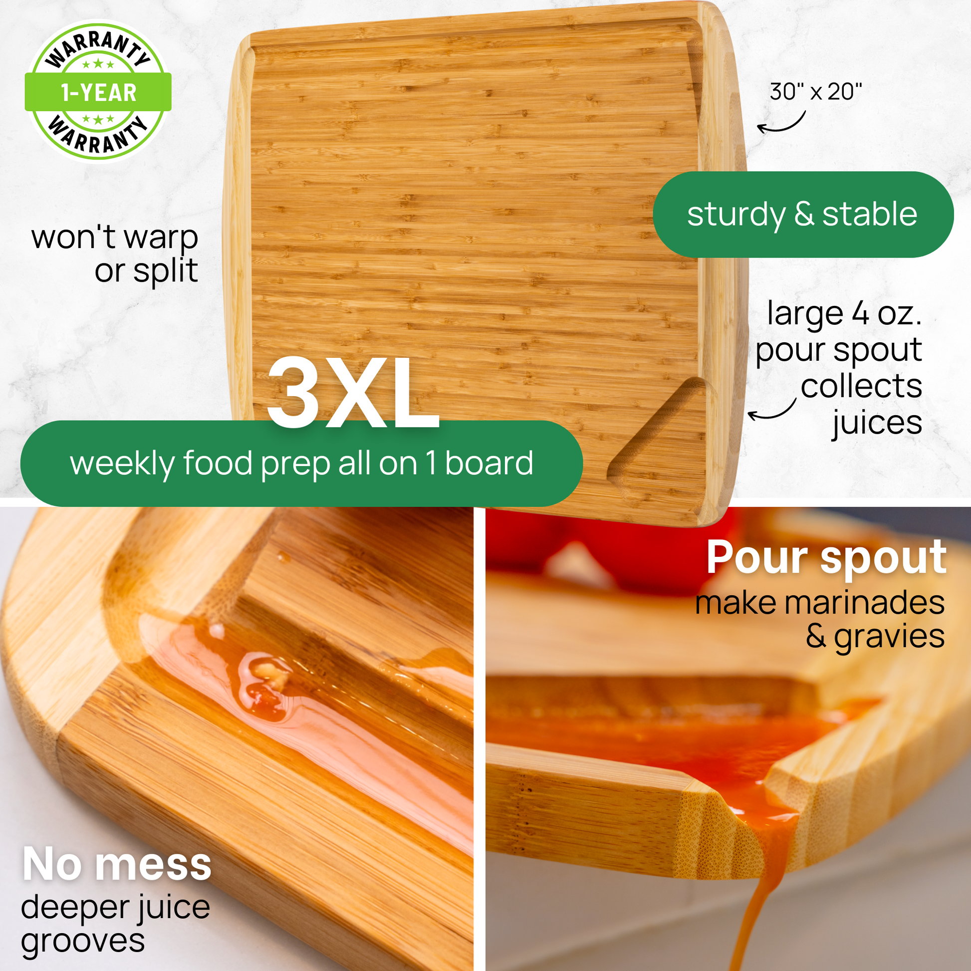  GREENER CHEF 18 Inch Extra Large Bamboo Cutting Board with  Lifetime Replacements - Wood XL Cutting Boards for Kitchen - Organic Wooden  Butcher Block and Chopping Board for Meat and Vegetables