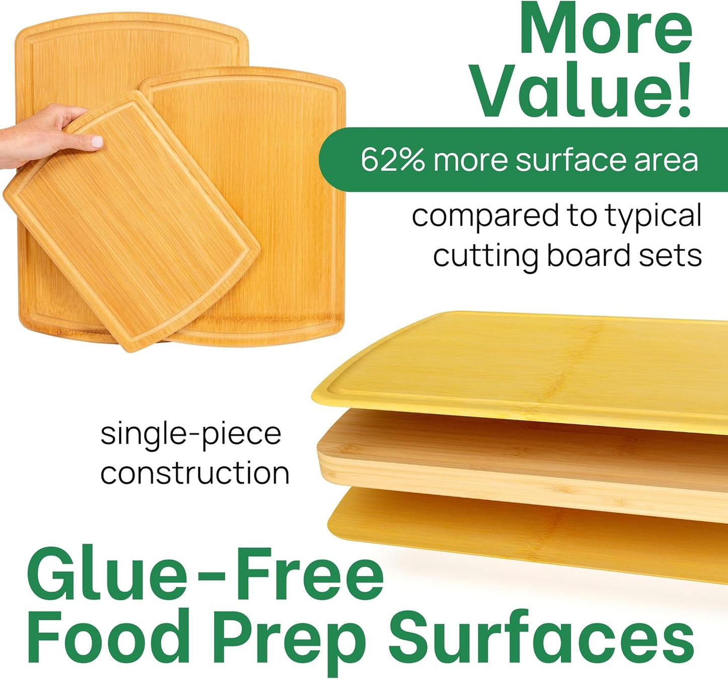 Greener Chef Bamboo Cutting Board - Glue-Free Surface 