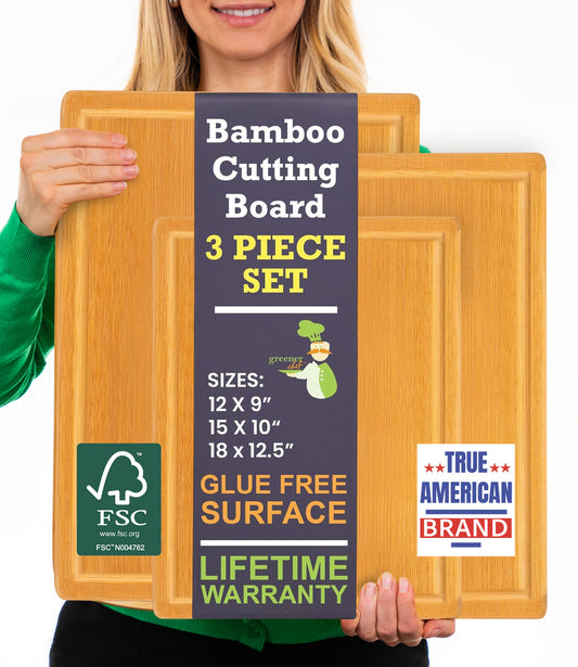Greener Chef Bamboo Cutting Board - Glue-Free Surface - Rectangle