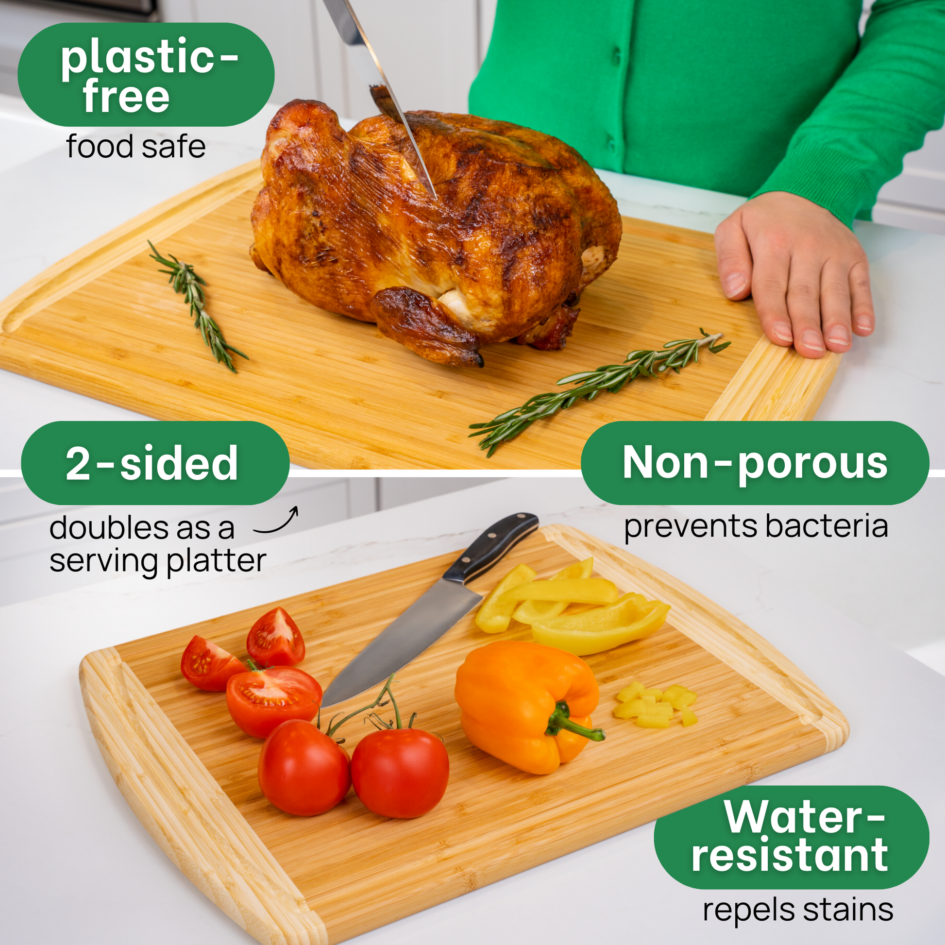 Extra Large Organic Bamboo Cutting Boards for Kitchen, XL Turkey Carvi –  Greener Chef ®