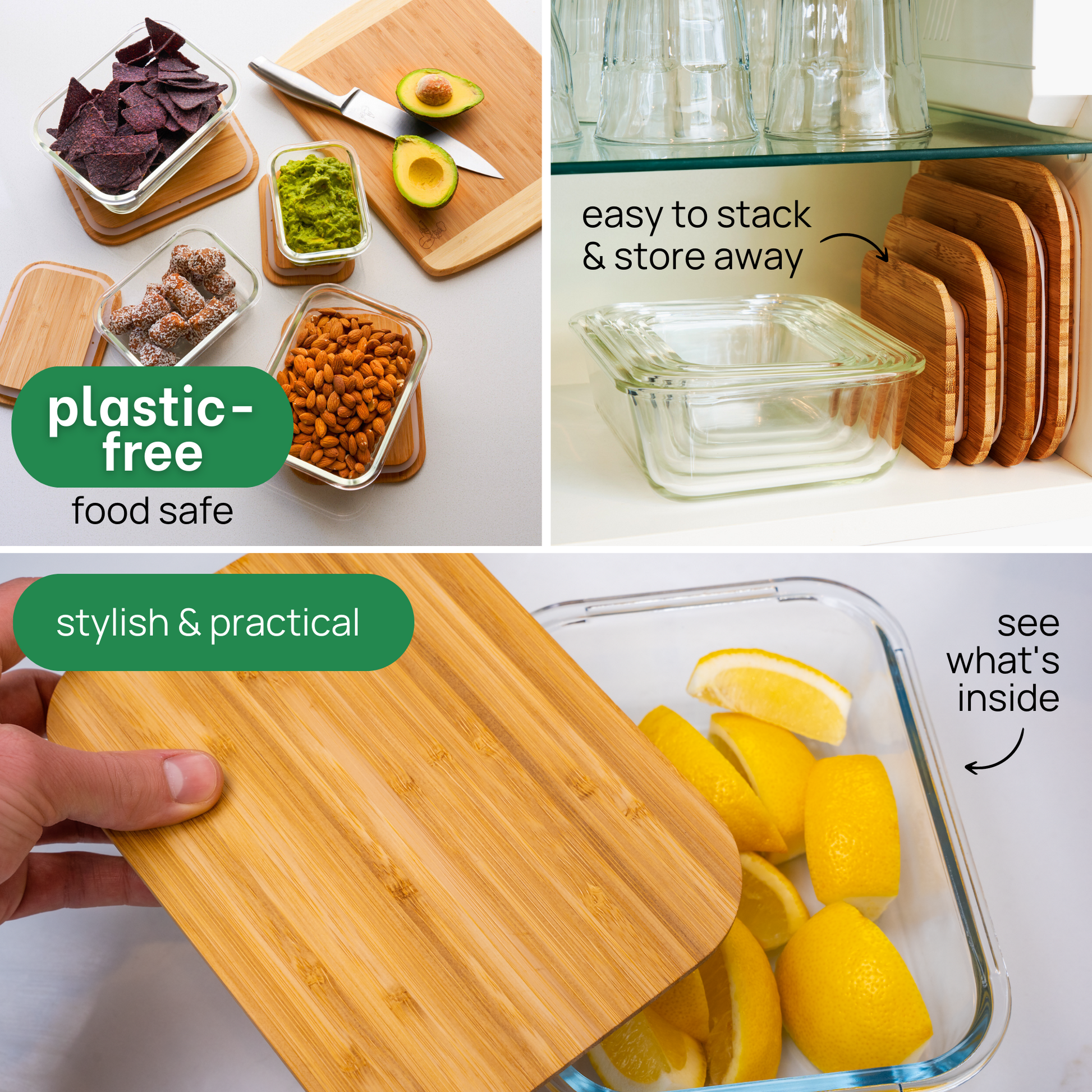 Glass Food Storage Containers Set with Bamboo Wooden Lids - Teetothe  Lifestyle