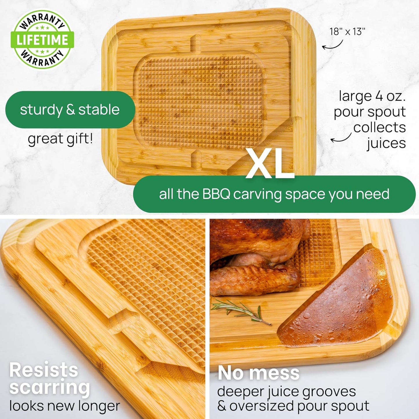 Extra Large Organic Bamboo Cutting Boards for Kitchen, XL Turkey Carvi –  Greener Chef ®