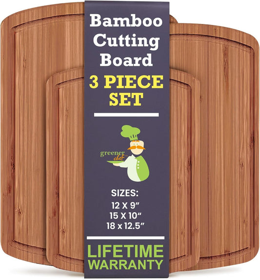 Greener Chef Bamboo Cutting Board Set of 3 - Carbonized Dark Brown