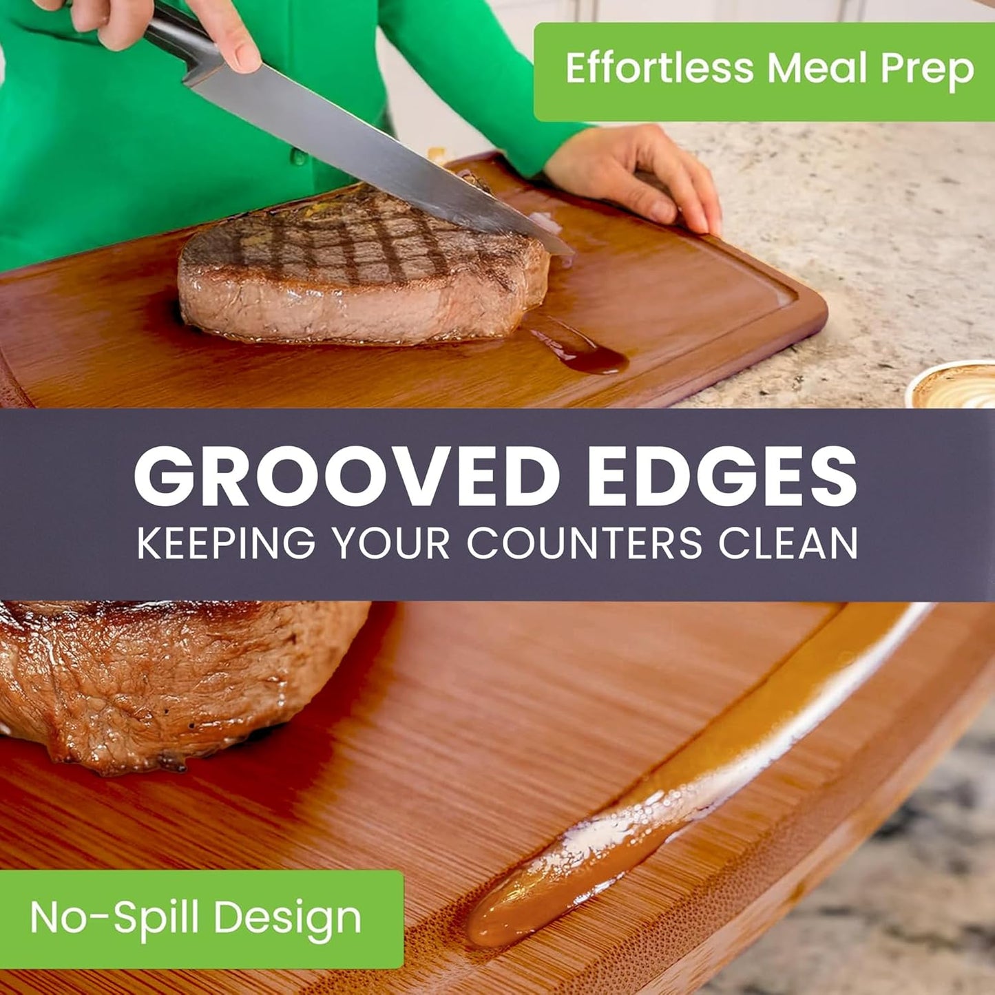 Greener Chef Bamboo Cutting Board Set of 3 - Carbonized Dark Brown