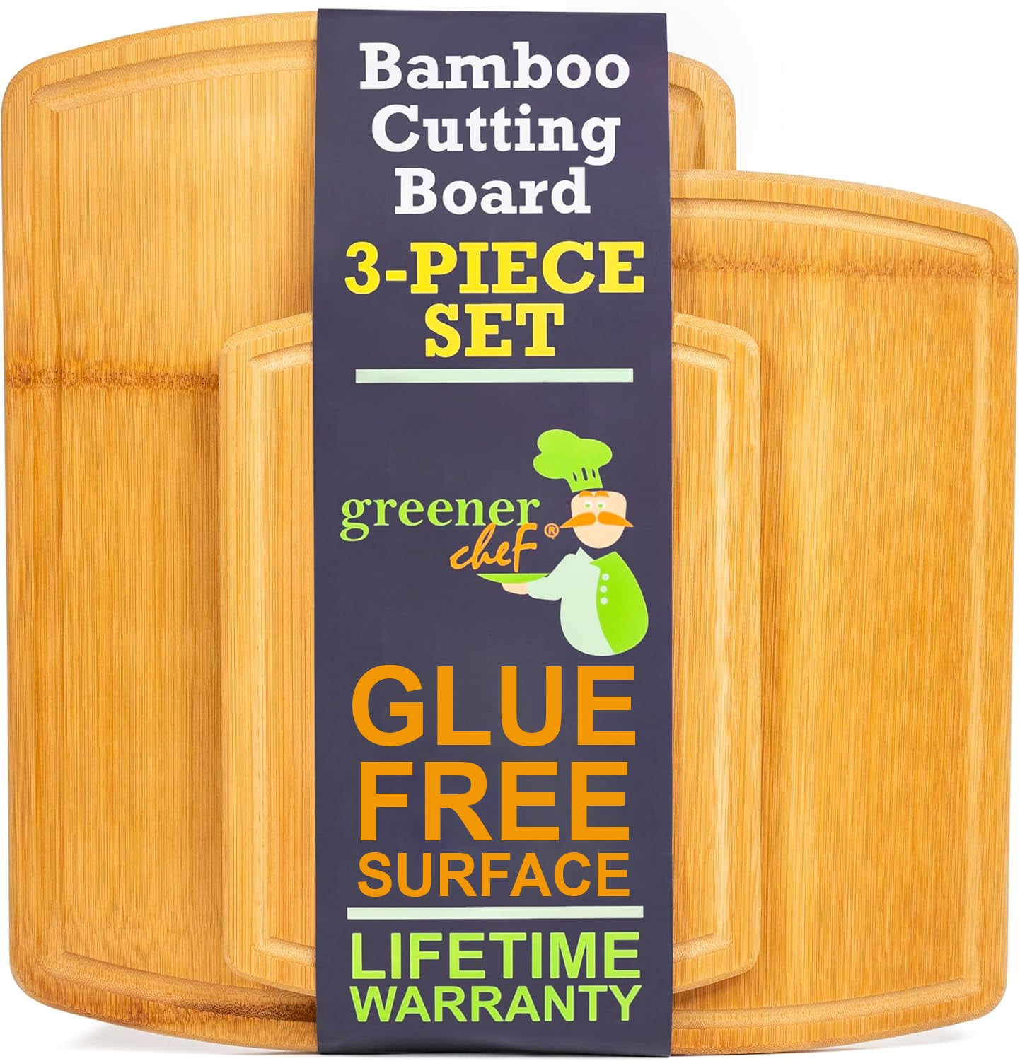 Greener Chef Bamboo Cutting Board - Glue-Free Surface 