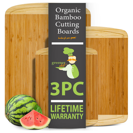 Bamboo Cutting Board Set of 4 - Kitchen Chopping Boards with Juice Groove  for Meat, Cheese and Vegetables - Large Natural Wood Butcher Block, Cheese