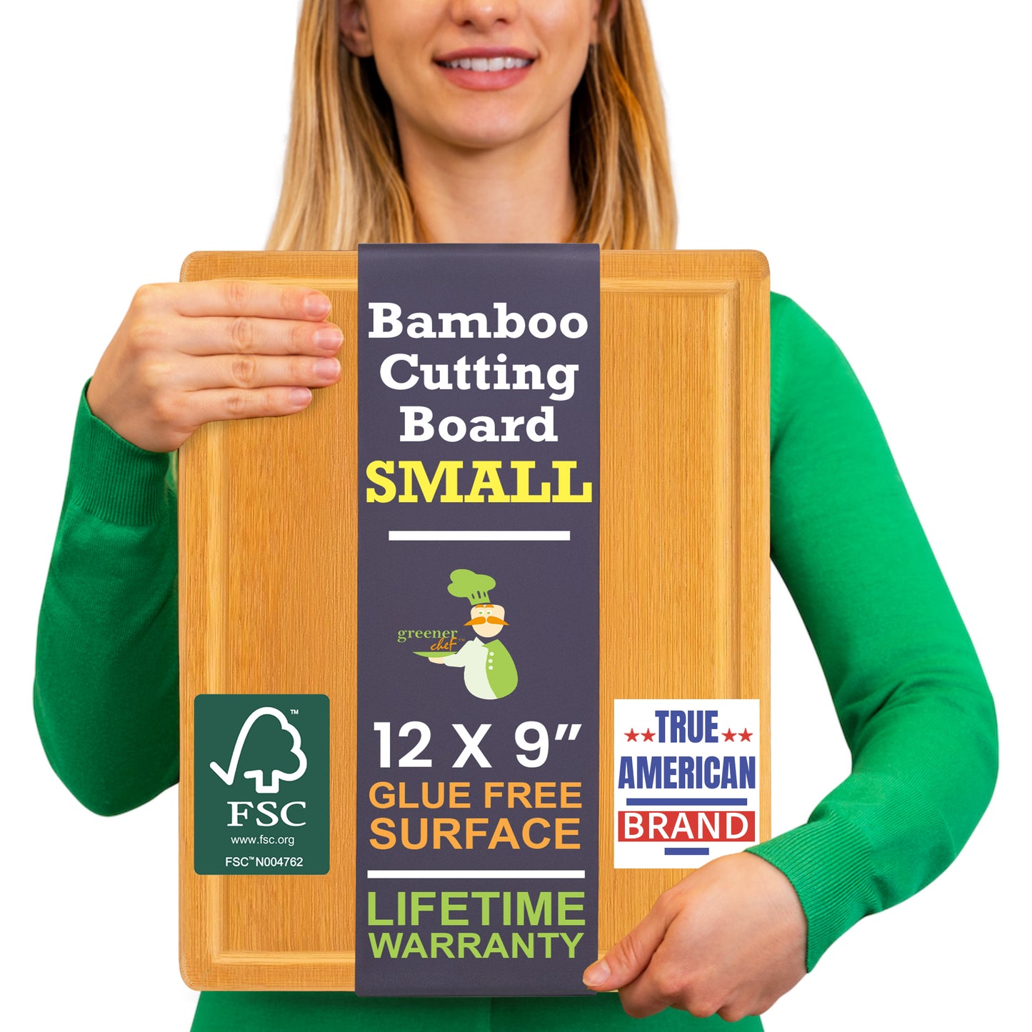 Greener Chef Bamboo Cutting Board - Glue-Free Surface - Rectangle