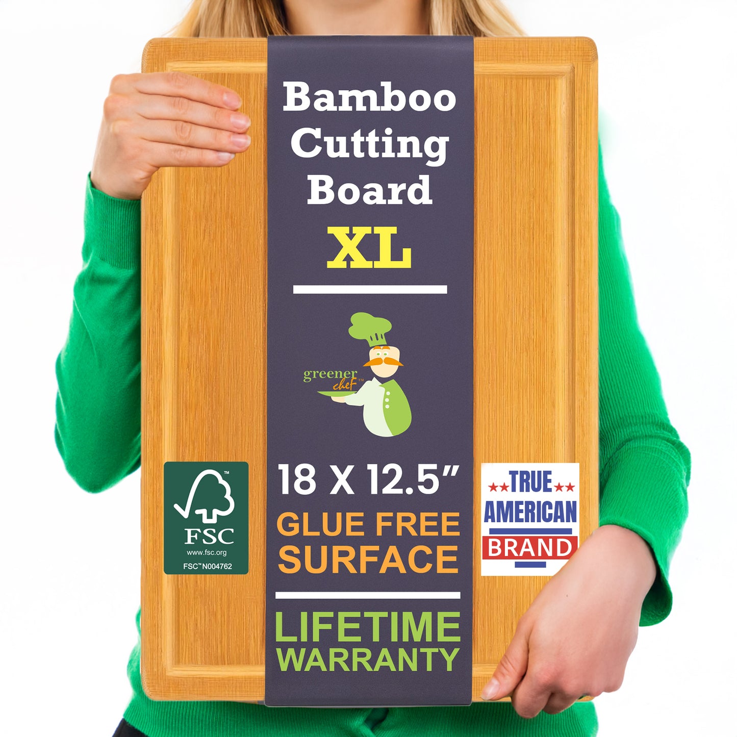 Greener Chef Bamboo Cutting Board - Glue-Free Surface - Rectangle