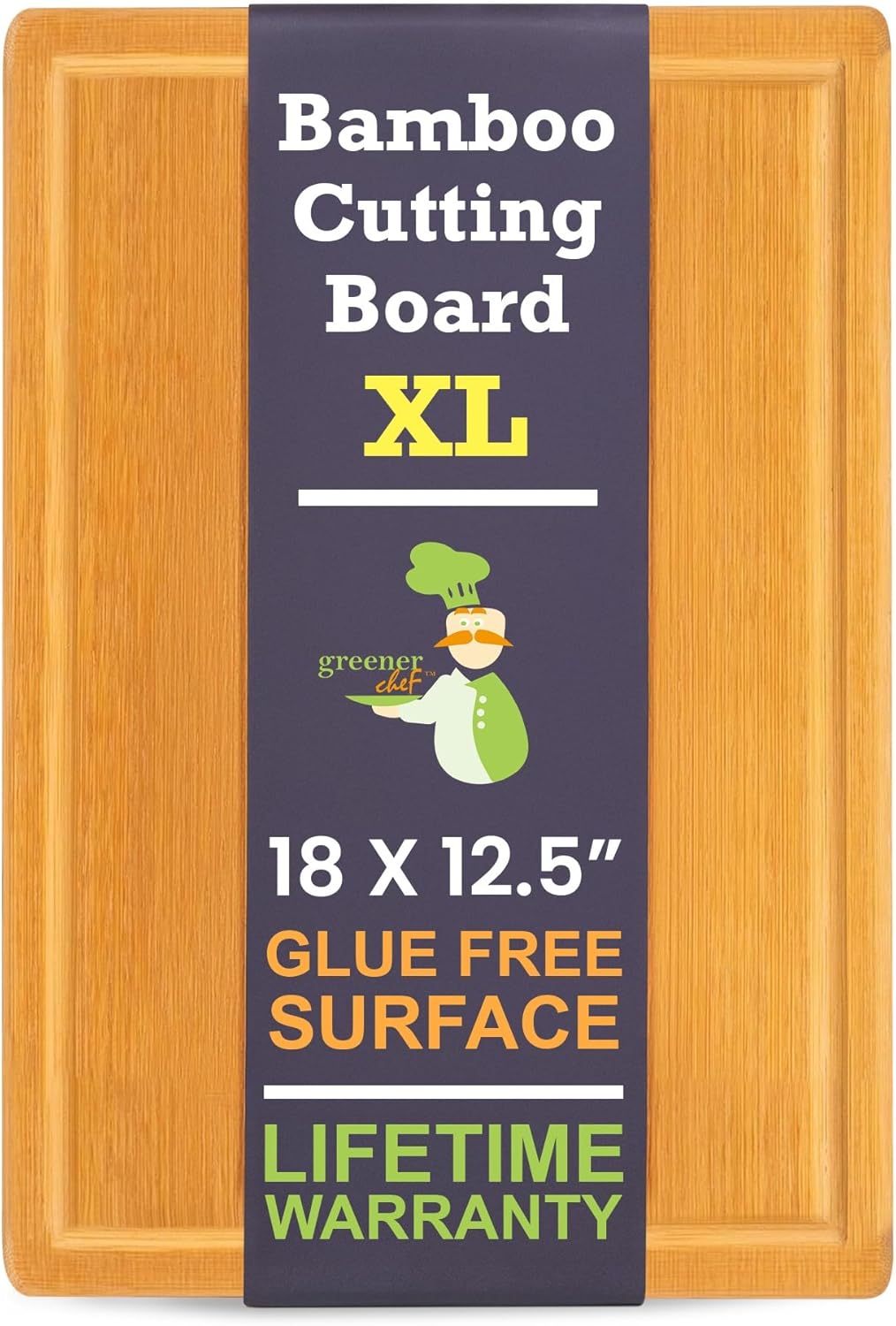 Greener Chef Bamboo Cutting Board - Glue-Free Surface - Rectangle